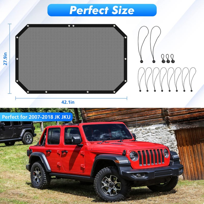 Jimen Front Mesh Sunshade Bikini Top Sun Shade for 2007-2018 Jeep Wrangler JK & Unlimited 2 Door 4 Door  Black - Image 2